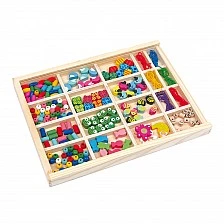 Small Foot Beads for stringing, in a wooden box