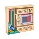 Grafix Wooden stamps and coloured pencils set in box, blue