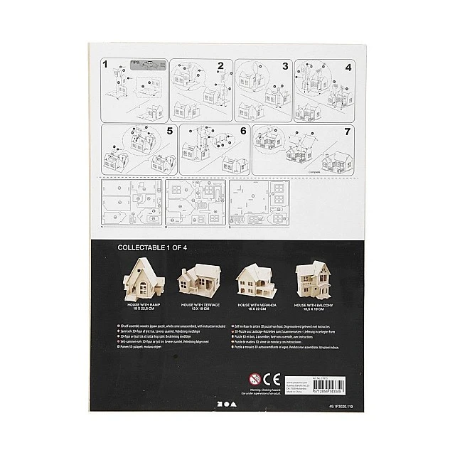 Creativ Company 3D House to assemble and decorate with terrace, 19 x 17.5 x 15 cm