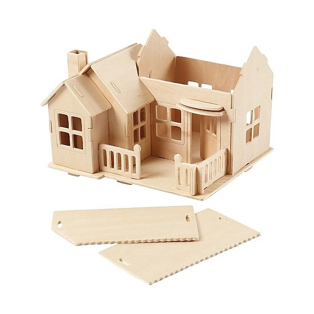 Creativ Company 3D House to assemble and decorate with terrace, 19 x 17.5 x 15 cm