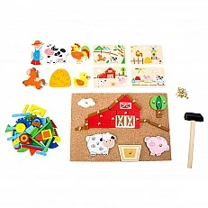 Small Foot Мозайка Ферма, дървена, с чукче, 174 части