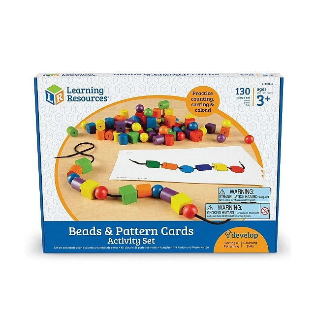 Learning Resources String Beads, Wooden, 108 Count, with 20 active cards included
