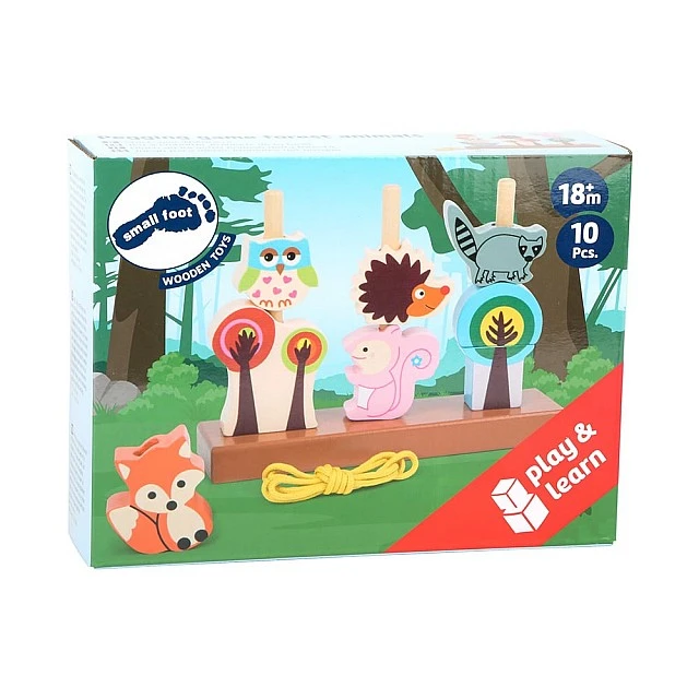Small Foot Игра за нанизване Диви животни, 10 части