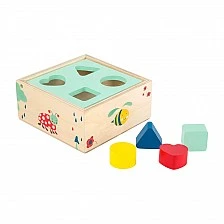 Small Foot Cube, with wooden forms and sorter, wooden, 4 parts