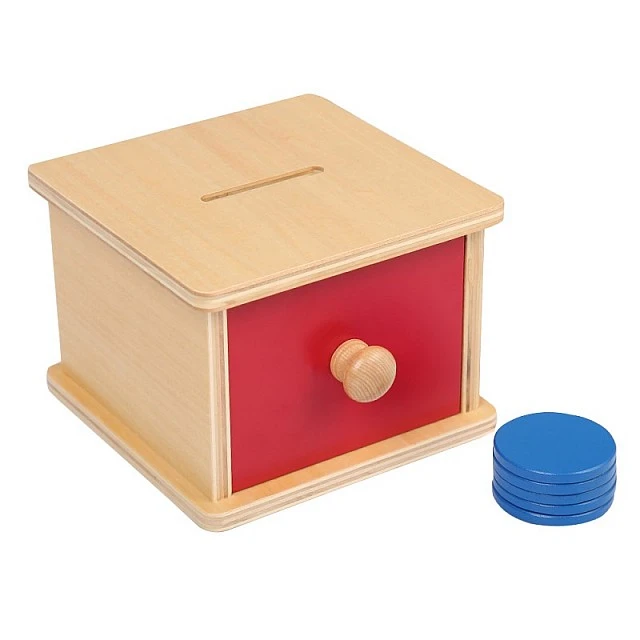 Box with drawer and tokens, wooden