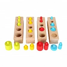 Small Foot Cylinders, wooden, colored, 15 x 16 x 3.5 cm