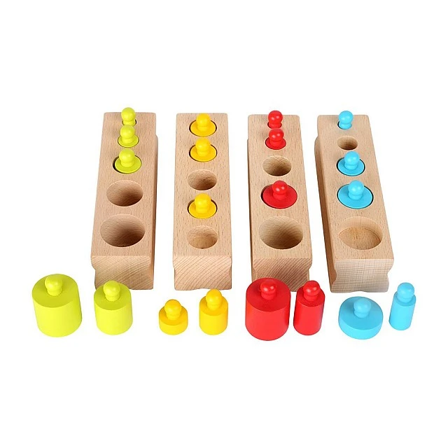 Small Foot Cylinders, wooden, colored, 15 x 16 x 3.5 cm