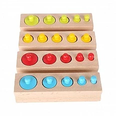 Small Foot Cylinders, wooden, colored, 15 x 16 x 3.5 cm