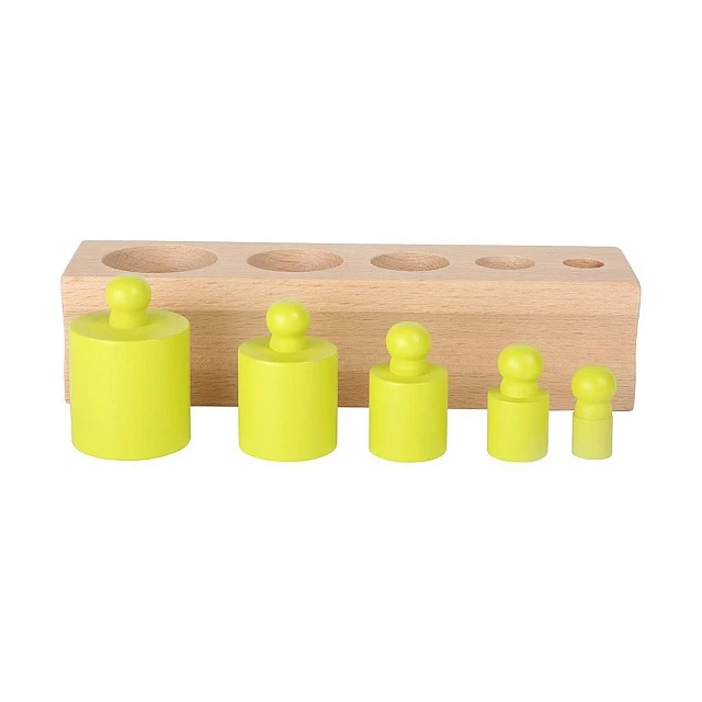 Small Foot Cylinders, wooden, colored, 15 x 16 x 3.5 cm
