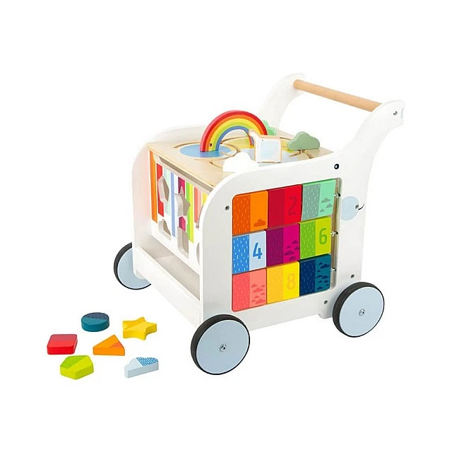 Small Foot walker didactic cube on wheels wooden, 42 x 39 x 42 cm