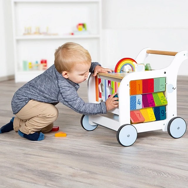 Small Foot walker didactic cube on wheels wooden, 42 x 39 x 42 cm