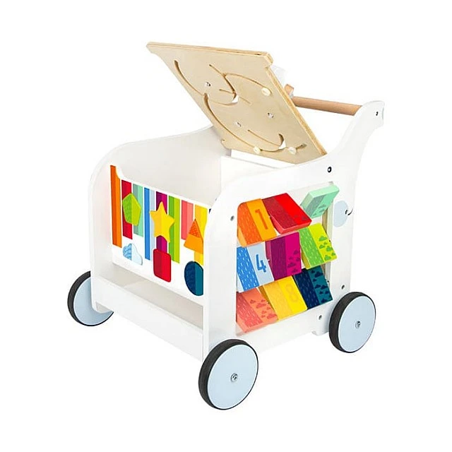 Small Foot walker didactic cube on wheels wooden, 42 x 39 x 42 cm