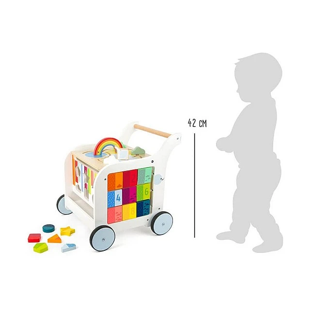 Small Foot walker didactic cube on wheels wooden, 42 x 39 x 42 cm