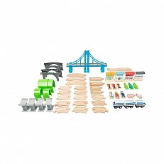 Small Foot Влакче, с релси и мост, дървено, 60 части