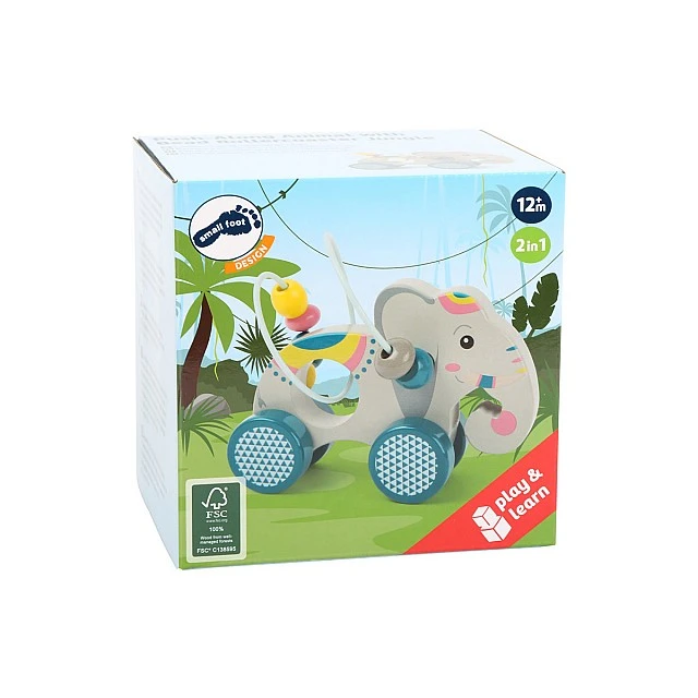 Small Foot Elephant, Wooden Spiral Pull Toy, Jungle