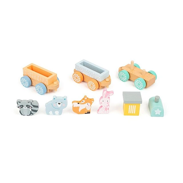 Small Foot Влакче, дървено, в пастелни цветове, 9 части