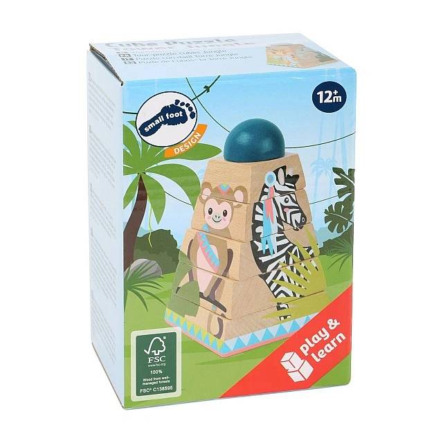 Small Foot Jungle stacking tower with threading shapes wooden, 6 pieces