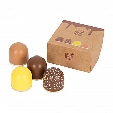 Small Foot Box of chocolate marshmallows, wooden
