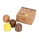 Small Foot Box of chocolate marshmallows, wooden