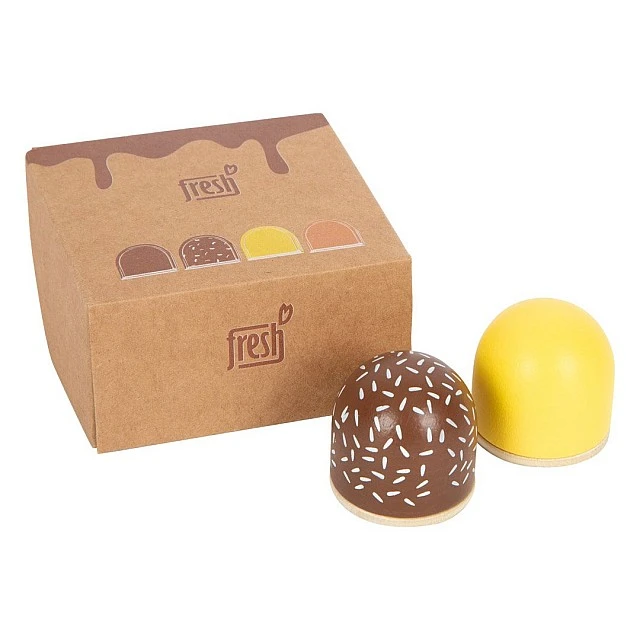 Small Foot Box of chocolate marshmallows, wooden