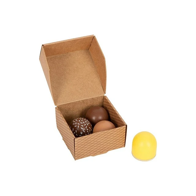 Small Foot Box of chocolate marshmallows, wooden