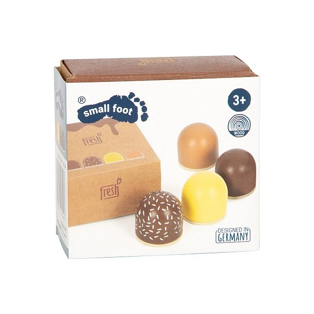 Small Foot Box of chocolate marshmallows, wooden