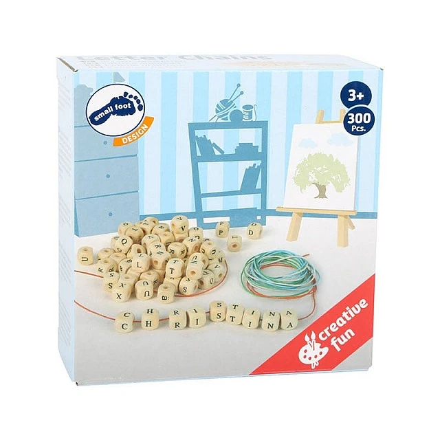 Small Foot Мъниста за нанизване, с букви, дървени, 300 броя