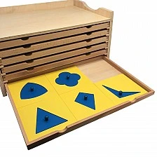 Cabinet with Montessori geometric figures, wooden