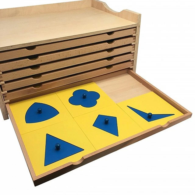 Cabinet with Montessori geometric figures, wooden