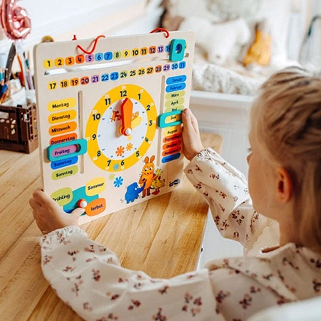 Small Foot Calendar and clock, children’s, wooden, 30 x 30 x 3 cm