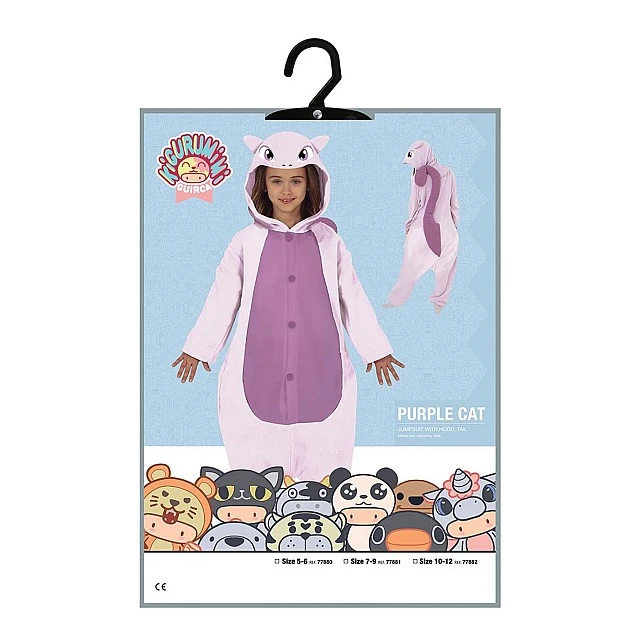 Cat costume, purple, for children 10-12 years