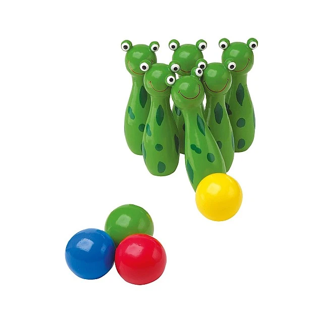 Small Foot wooden Frog bowling set, 10 pieces