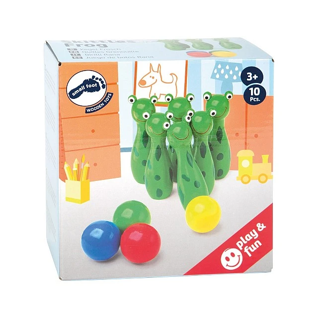 Small Foot wooden Frog bowling set, 10 pieces