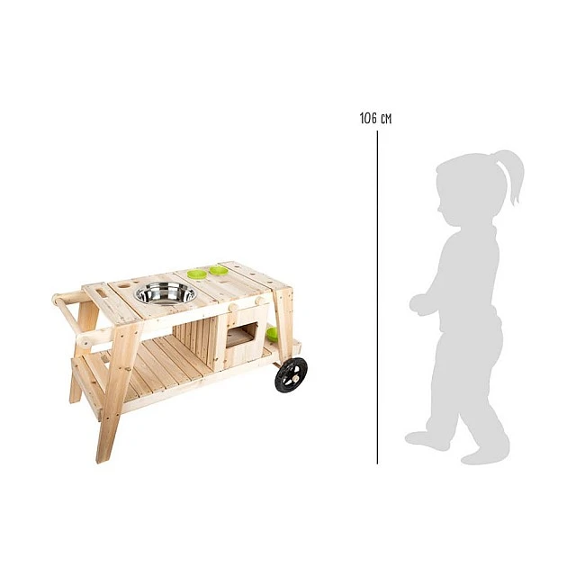 Small Foot Play kitchen, on wheels, with sand and water, wooden
