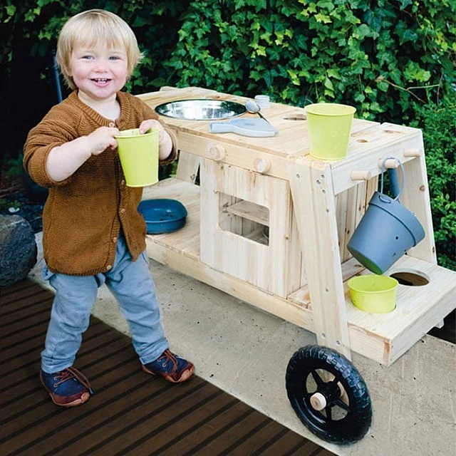 Small Foot Play kitchen, on wheels, with sand and water, wooden
