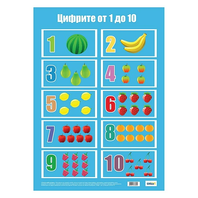 Cubos Ученическо табло ’’Цифрите от 1 до 10’’, ламинирано, 50 x 70 cm