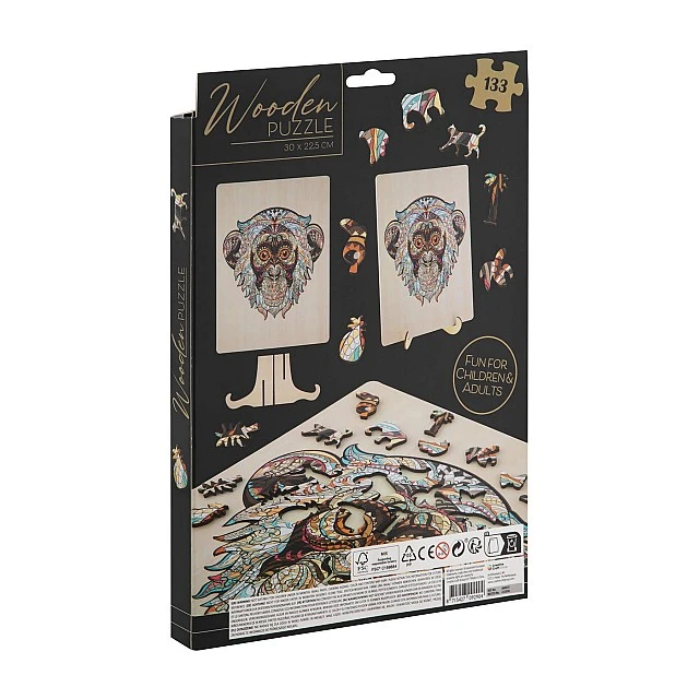 Grafix Puzzle Monkey, unique shapes, wooden, 133 pieces