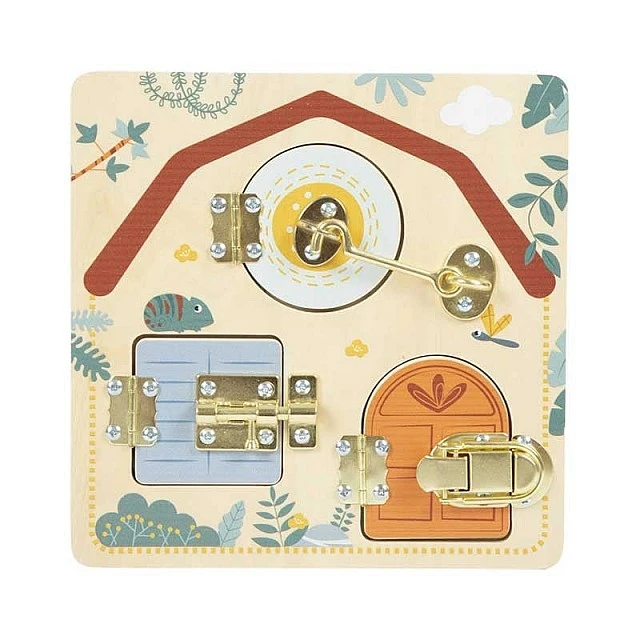 Small Foot Safari activity board with doors and locks, 22 x 1 x 22 cm