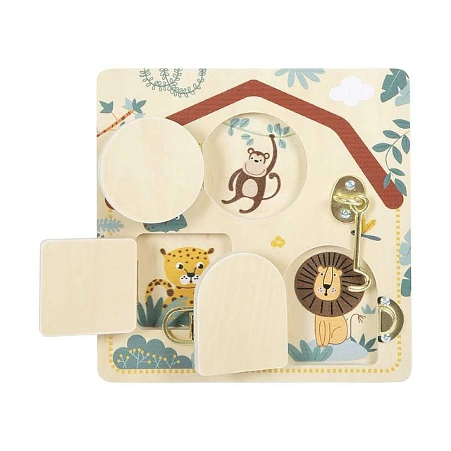 Small Foot Safari activity board with doors and locks, 22 x 1 x 22 cm