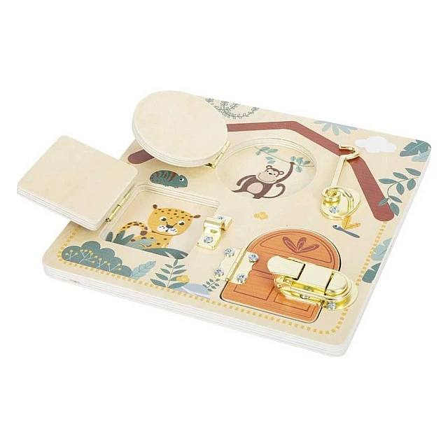 Small Foot Safari activity board with doors and locks, 22 x 1 x 22 cm