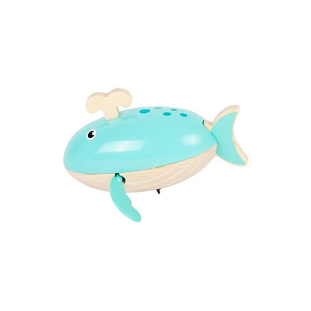 Small Foot Whale toy, wind up, for water, wooden
