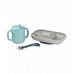 Three-piece silicone baby feeding set, blue