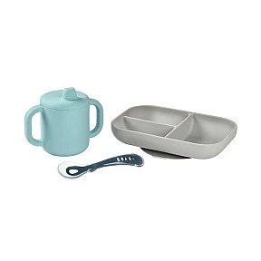 Three-piece silicone baby feeding set, blue