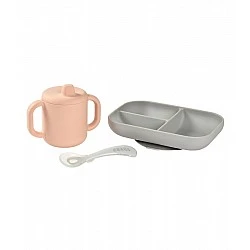 Silicone baby feeding set in three parts, pink
