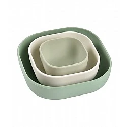 Комплект за хранене от 3 силиконови купи, sage green/ cotton/ misty green