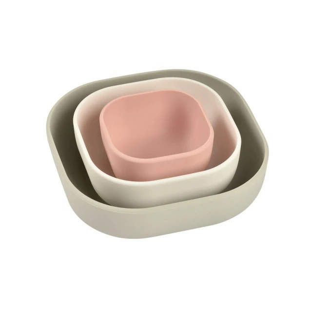 Dining set of 3 silicone bowls, velvet grey/ cotton/ dusty rose