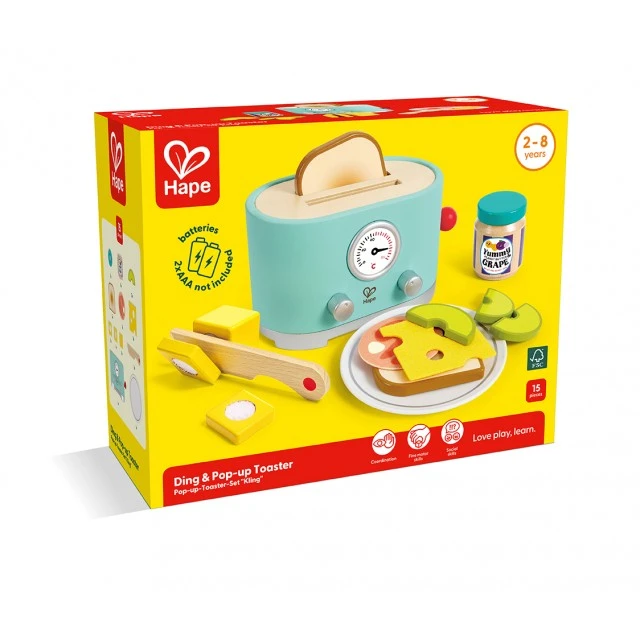 Комплект за игра, Hape, тостер с аксесоари, 15 части