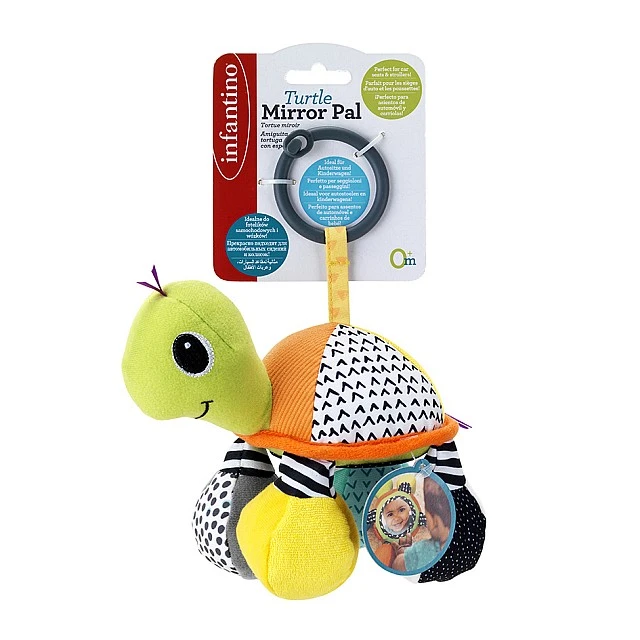 Бебешка мека играчка, Infantino, Зелена костенурка с огледало