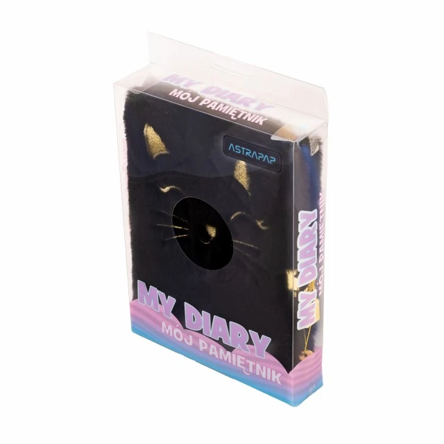 Diary with padlock, Astra, Fluffy black kitten, A5, 19 × 9 × 8 cm