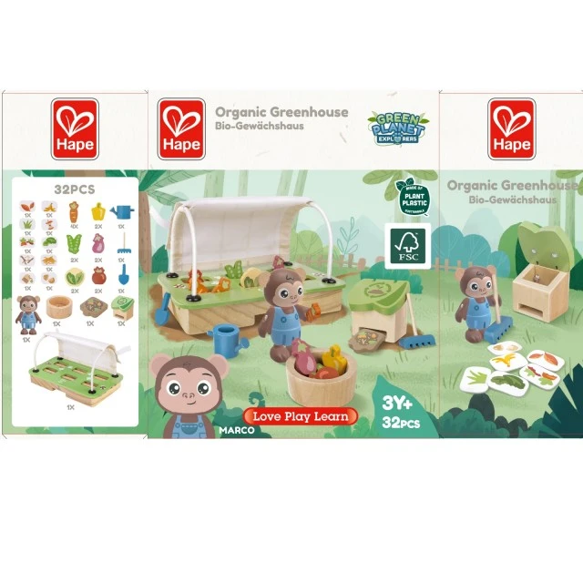 Interactive wooden set, Hape, Organic greenhouse, 32 pieces